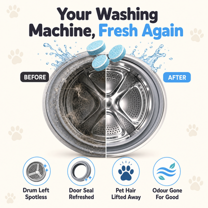 Your washing machine drum before and after using FluffyFriend cleaning tablets